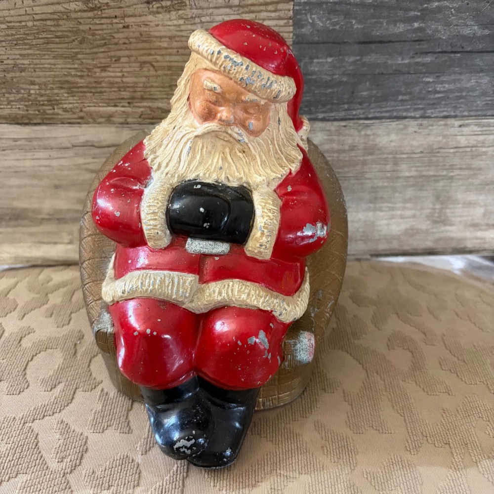 Vintage Cast Metal Santa Claus Coin Bank Armstrong County Trust Co Kittanning PA